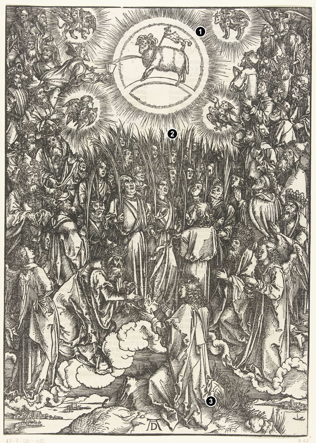 Annotated details from Adoration of the Lamb by Albrecht Dürer